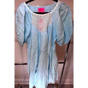Lilly Pulitzer Blue Linen Dress with Eyelet Details